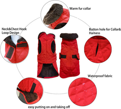 Thick Winter Dog Jacket,Lightweight Waterproof Windproof Winter Dog Coat, Warm Dog Vest with Two Layers of Wool Lining