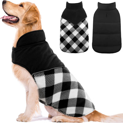 Reflective Cold Weather Dog Jacket, Reversible British Style Plaid Dog Coat Warm Cotton Thickened Vest Windproof Outdoor Apparel