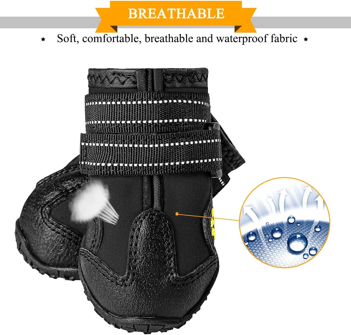 Waterproof Boots for Dogs, Dog Booties with Anti-Slip Sole Reflective Straps