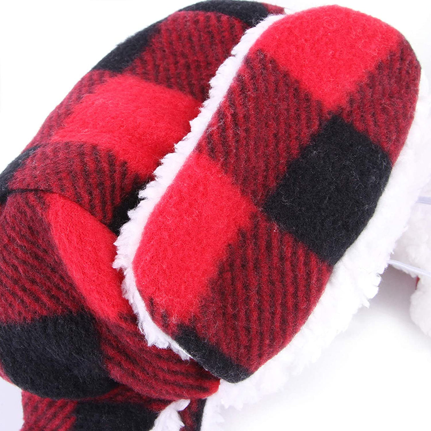 Christmas Dog Hat with Earmuffs Winter Adjustable Pet Red Plaid Pet Cap