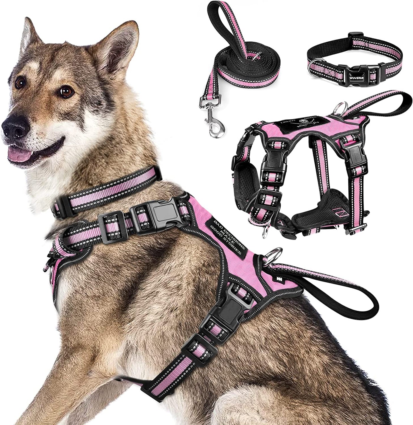 Pet Harness Collar and Leash Set, All-in-one Reflective Dog Harness No Pull with Adjustable Buckles for Puppies